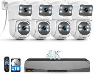 4K PoE Security Camera System, Surveillance Cameras for Home Security Outdoor, Fixed Lens + PTZ Auto Tracking, 2-Way Audio, AI Human Detection, 8CH NVR with 1TB HDD and 4 Dual Lens Camera 4K PoE Security Camera System, Surveillance Cameras for Home Security Outdoor, Fixed Lens + PTZ Auto Tracking, 2-Way Audio, AI Human Detection, 8CH NVR with 1TB HDD and 4 Dual Lens Camera