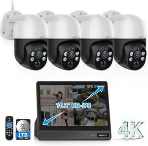 (2026 New) 4K PoE PTZ Security Camera System with 10.2'' Monitor, 8CH NVR, 4 Wired Outdoor Cameras, Pan Tilt Auto Tracking, AI Human Detection, Free App, No Monthly Fee, IP66 (2026 New) 4K PoE PTZ Security Camera System with 10.2'' Monitor, 8CH NVR, 4 Wired Outdoor Cameras, Pan Tilt Auto Tracking, AI Human Detection, Free App, No Monthly Fee, IP66