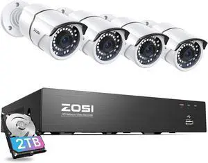 ZOSI 8CH 4K PoE Home Security Camera System, 8 Ports 16CH 8MP NVR with 2TB HDD, 4pcs 5MP Indoor Outdoor PoE Cameras, 120ft Night Vision, 24/7 Recording, Remote Access ZOSI 8CH 4K PoE Home Security Camera System, 8 Ports 16CH 8MP NVR with 2TB HDD, 4pcs 5MP Indoor Outdoor PoE Cameras, 120ft Night Vision, 24/7 Recording, Remote Access