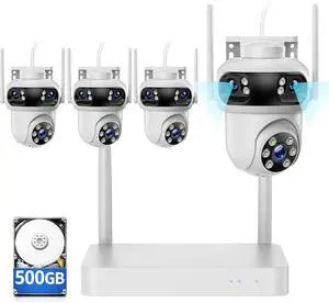Triple-Lens Security Camera System Wireless Outdoor, 4 Cameras 12 Views Triple-Lens Security Camera System Wireless Outdoor, 4 Cameras 12 Views