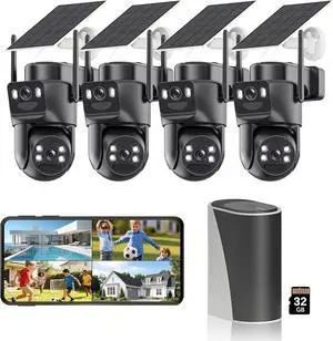 BEENOCAM 4K Dual Lens Solar Security Cameras Wireless Outdoor, 4 Cam-Kit, 360° PTZ Home Security System with Color Night Vision/Motion Detection/Spotlight Alarm/2.4G & 5G WiFi/32GB Local Storage BEENOCAM 4K Dual Lens Solar Security Cameras Wireless Outdoor, 4 Cam-Kit, 360° PTZ Home Security System with Color Night Vision/Motion Detection/Spotlight Alarm/2.4G & 5G WiFi/32GB Local Storage