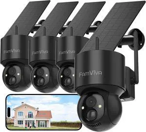 2K Solar Security Cameras Wireless Outdoor, 360°PTZ Battery Powered Cameras for Home Security, 2.4G WiFi Outdoor Camera with Color Night Vision, IP66 Waterproof, Motion Sensor Alarm, Black-4P 2K Solar Security Cameras Wireless Outdoor, 360°PTZ Battery Powered Cameras for Home Security, 2.4G WiFi Outdoor Camera with Color Night Vision, IP66 Waterproof, Motion Sensor Alarm, Black-4P