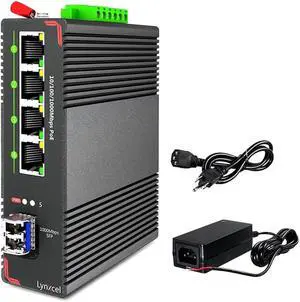5-Port Industrial PoE Gigabit Din Rail Ethernet Switch, 4 x Gigabit PoE+ Ports, 65W PoE 48V Output, 1 x SFP Gigabit Slot with One Gigabit SFP LC Module, IP40 Unmanaged, with Power Supply 5-Port Industrial PoE Gigabit Din Rail Ethernet Switch, 4 x Gigabit PoE+ Ports, 65W PoE 48V Output, 1 x SFP Gigabit Slot with One Gigabit SFP LC Module, IP40 Unmanaged, with Power Supply