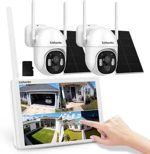 4MP Solar Wireless Security Cameras with Touch Monitor, 2-Cam Kit 4MP Solar Wireless Security Cameras with Touch Monitor, 2-Cam Kit