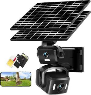 4G LTE Solar Security Camera Outdoor, Dual Lens 4K 8MP Wireless Camera with Dual Solar Panels, No WiFi Needed, 360° PTZ Color Night Vision, PIR Motion Detection, 2-Way Audio for Farm 4G LTE Solar Security Camera Outdoor, Dual Lens 4K 8MP Wireless Camera with Dual Solar Panels, No WiFi Needed, 360° PTZ Color Night Vision, PIR Motion Detection, 2-Way Audio for Farm