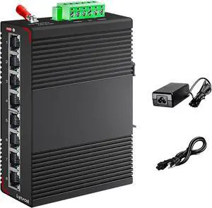 8 Port Gigabit DIN-Rail Industrial Ethernet Switch, 16Gbps Switching Capacity, 10/100/1000Mbps Unmanaged Network Switch, IP40 Rated (-40 to 185°F) with One UL AC Power Supply 8 Port Gigabit DIN-Rail Industrial Ethernet Switch, 16Gbps Switching Capacity, 10/100/1000Mbps Unmanaged Network Switch, IP40 Rated (-40 to 185°F) with One UL AC Power Supply