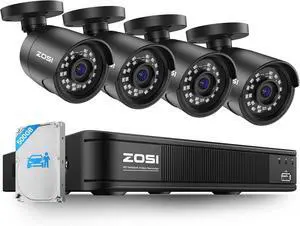 ZOSI 5MP 3K Lite CCTV Security Camera System with AI Human Vehicle Detection, 8CH H.265+ DVR and 4 x 1080p Surveillance Bullet Cameras Outdoor Indoor, 100ft Night Vision, IP66 Weatherproof, 500GB HDD ZOSI 5MP 3K Lite CCTV Security Camera System with AI Human Vehicle Detection, 8CH H.265+ DVR and 4 x 1080p Surveillance Bullet Cameras Outdoor Indoor, 100ft Night Vision, IP66 Weatherproof, 500GB HDD