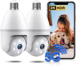 Light Bulb Security Camera 2 Packs, 5G&2.4GHz 2K Security Cameras Wireless Outdoor 360° PTZ Cameras for Home Security with Color Night Vision, 2 Way Talk, AI Human Detection, Screw in Light Socket Light Bulb Security Camera 2 Packs, 5G&2.4GHz 2K Security Cameras Wireless Outdoor 360° PTZ Cameras for Home Security with Color Night Vision, 2 Way Talk, AI Human Detection, Screw in Light Socket