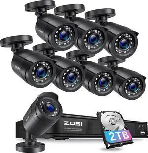 ZOSI H.265+ 1080p Security Camera System Outdoor Indoor, 5MP Lite CCTV DVR 8 Channel with 2TB HDD for 24/7 Record & 8 x 1080p Weatherproof Surveillance Bullet Camera, Remote Access, Motion Detection ZOSI H.265+ 1080p Security Camera System Outdoor Indoor, 5MP Lite CCTV DVR 8 Channel with 2TB HDD for 24/7 Record & 8 x 1080p Weatherproof Surveillance Bullet Camera, Remote Access, Motion Detection