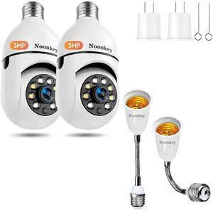 Noonkey 3MP Light Bulb Security Camera and Light Socket Extender, WiFi Security Cameras with Alexa, Automatic Human Tracking, Motion Zones Detection Alarm, Color Night Vision, 2-Pack Noonkey 3MP Light Bulb Security Camera and Light Socket Extender, WiFi Security Cameras with Alexa, Automatic Human Tracking, Motion Zones Detection Alarm, Color Night Vision, 2-Pack