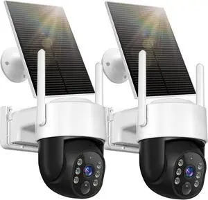 Chpuss Solar Security Camera Wireless Outdoor, 2K HD Surveillance Solar Powered WiFi Camera, Color Night Vision, PIR Detection, 360° View, 2-Way Talk, Spotlight Siren Alarm (Black & White - 2PACK) Chpuss Solar Security Camera Wireless Outdoor, 2K HD Surveillance Solar Powered WiFi Camera, Color Night Vision, PIR Detection, 360° View, 2-Way Talk, Spotlight Siren Alarm (Black & White - 2PACK)