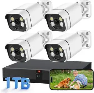 4K Security Camera System, 4pcs 2K PoE Wired Turret Cameras with Human Detection and 2 Way Talk, Color Night Vision, 8MP 4CH NVR with 1TB Hard Drive for 24/7 Local Recording, No Subscription (4 CAM) 4K Security Camera System, 4pcs 2K PoE Wired Turret Cameras with Human Detection and 2 Way Talk, Color Night Vision, 8MP 4CH NVR with 1TB Hard Drive for 24/7 Local Recording, No Subscription (4 CAM)