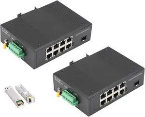 2PCS Gigabit Industrial POE Switch- 1 SFP Port to 8 PJ45 10/100/1000M Ethernet Network Switch with 1Pair SFP Module-LC 3KM, Desktop/Din Rail Mount, Plug & Play 2PCS Gigabit Industrial POE Switch- 1 SFP Port to 8 PJ45 10/100/1000M Ethernet Network Switch with 1Pair SFP Module-LC 3KM, Desktop/Din Rail Mount, Plug & Play
