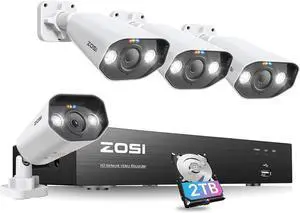 ZOSI 4K Ultra HD 4K Security CCTV Cameras Systems, 8CH H.265+ Surveillance Video Recorder with 2TB Hard Drive, 4 x 8MP IP66 Metal Bullet Surveillance Cameras, Night Vision, Motion Detection ZOSI 4K Ultra HD 4K Security CCTV Cameras Systems, 8CH H.265+ Surveillance Video Recorder with 2TB Hard Drive, 4 x 8MP IP66 Metal Bullet Surveillance Cameras, Night Vision, Motion Detection