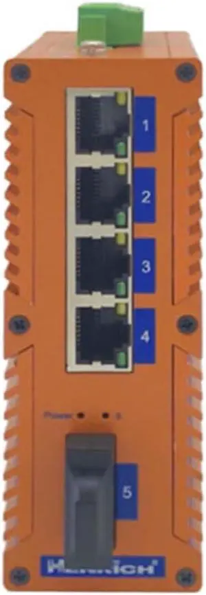 Henrich 4x1000Mbps Copper Port 1 Single-Mode SC Fiber Port Din-Rail Switch Henrich 4x1000Mbps Copper Port 1 Single-Mode SC Fiber Port Din-Rail Switch