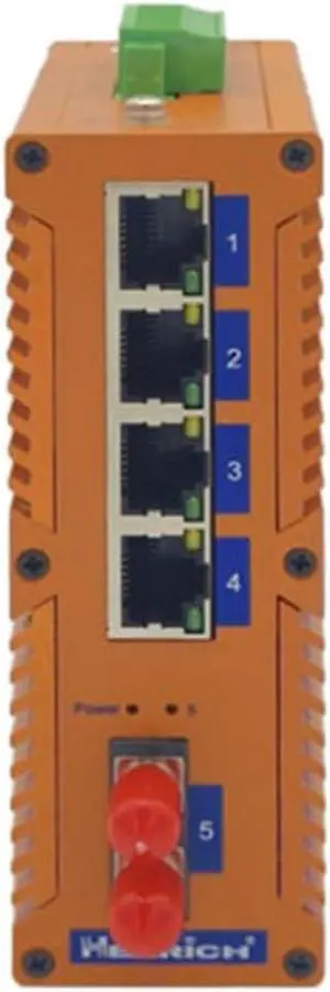 Henrich 4x1000Mbps Copper Port 1 Single-Mode ST Fiber Port Din-Rail Switch Henrich 4x1000Mbps Copper Port 1 Single-Mode ST Fiber Port Din-Rail Switch