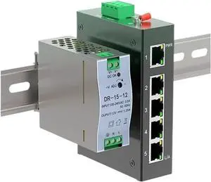 5 Port 100M Unmanaged Industrial Switch with DIN Rail 15W Power Supply Fast Ethernet IP40 4KV Protection 5 Port 100M Unmanaged Industrial Switch with DIN Rail 15W Power Supply Fast Ethernet IP40 4KV Protection