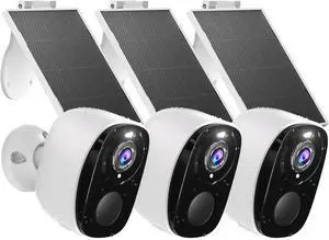 Security Cameras Wireless Outdoor, Battery Powered Security Cameras with IP65 Waterproof, Two-Way Audio, Color Night Vision, No Subscription WiFi Security Camera-3PACK BW4 with Solar Panel (White) Security Cameras Wireless Outdoor, Battery Powered Security Cameras with IP65 Waterproof, Two-Way Audio, Color Night Vision, No Subscription WiFi Security Camera-3PACK BW4 with Solar Panel (White)