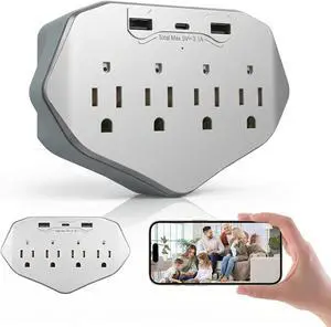 Wall Outlet Security Camera, 1080P WiFi Indoor Camera with 120° Wide Angle for Home/Office Security 4-in-1 Design Built-in USB Charger & Surge Protector, Supports Local SD Card Storage Wall Outlet Security Camera, 1080P WiFi Indoor Camera with 120° Wide Angle for Home/Office Security 4-in-1 Design Built-in USB Charger & Surge Protector, Supports Local SD Card Storage