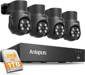 Anlapus 4K 8CH Wired Security Camera System Outdoor, 4 x 8MP IP66 Pan Tilt CCTV Cameras for Home Security, Night Vision, AI Human Vehicle Detection, 360° Coverage, Audio Recording, 1TB HDD Anlapus 4K 8CH Wired Security Camera System Outdoor, 4 x 8MP IP66 Pan Tilt CCTV Cameras for Home Security, Night Vision, AI Human Vehicle Detection, 360° Coverage, Audio Recording, 1TB HDD