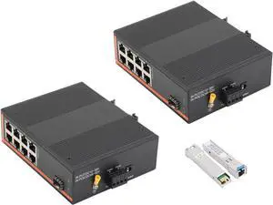 2PCS Industrial Network Switch Gigabit Ethernet Fiber Optic Converter - 1SFP to 8 RJ45, with 1Pair SFP Moudle-SC 3KM, 10/100/1000M, IP40, Din Rail Mount 2PCS Industrial Network Switch Gigabit Ethernet Fiber Optic Converter - 1SFP to 8 RJ45, with 1Pair SFP Moudle-SC 3KM, 10/100/1000M, IP40, Din Rail Mount