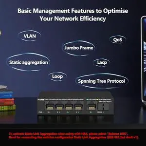 Real HD 5 Port 2.5G Managed Ethernet Network Switch, 1 x 10G SFP+ Port Real HD 5 Port 2.5G Managed Ethernet Network Switch, 1 x 10G SFP+ Port