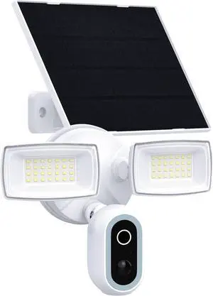 Solar Floodlight Camera Outdoor, 2K Security Camera with 1600LM Dual Lights, 24/7 Recording, PIR and Motion Alerts, Color Night Vision, 2-Way Audio, Siren, 2.4GHz WiFi, Compatible with Alexa Solar Floodlight Camera Outdoor, 2K Security Camera with 1600LM Dual Lights, 24/7 Recording, PIR and Motion Alerts, Color Night Vision, 2-Way Audio, Siren, 2.4GHz WiFi, Compatible with Alexa