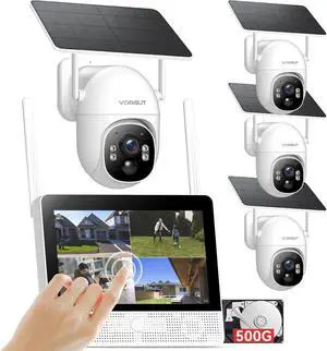 Solar Security Cameras Wireless Outdoor System with 10'' Touch Monitor 10CH NVR, 4MP WiFi6 Cameras for Home Security, 355° Pan 90° Tilt, Night Color, 2-Way Audio, 500G HDD, 0 Monthly Fee, 4 Cam-Kit Solar Security Cameras Wireless Outdoor System with 10'' Touch Monitor 10CH NVR, 4MP WiFi6 Cameras for Home Security, 355° Pan 90° Tilt, Night Color, 2-Way Audio, 500G HDD, 0 Monthly Fee, 4 Cam-Kit