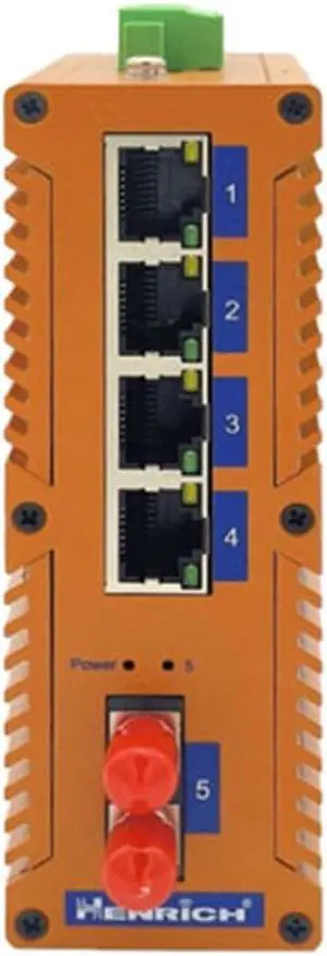 Henrich 4x100Mbps Copper Port 1 ST Single-Mode Fiber Port Din-Rail Switch Henrich 4x100Mbps Copper Port 1 ST Single-Mode Fiber Port Din-Rail Switch