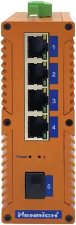 Henrich 4x100Mbps Copper Port 1 SFP Fiber Port Din-Rail Switch Henrich 4x100Mbps Copper Port 1 SFP Fiber Port Din-Rail Switch