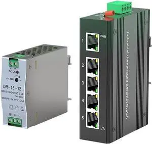 5 Port Gigabit Unmanaged Industrial Switch with DIN Rail 15W Power Supply 1000M Ethernet IP40 and Play 5 Port Gigabit Unmanaged Industrial Switch with DIN Rail 15W Power Supply 1000M Ethernet IP40 and Play