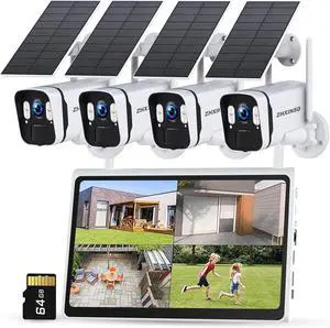 Solar Security Cameras Wireless Outdoor: 2.5K/4MP UHD Battery Solar Powered Home Security Wifi System with 10" LCD Monitor, 10CH NVR Color Night Vision Smart Motion Alert 2-Way Audio 64GB Storage Solar Security Cameras Wireless Outdoor: 2.5K/4MP UHD Battery Solar Powered Home Security Wifi System with 10" LCD Monitor, 10CH NVR Color Night Vision Smart Motion Alert 2-Way Audio 64GB Storage