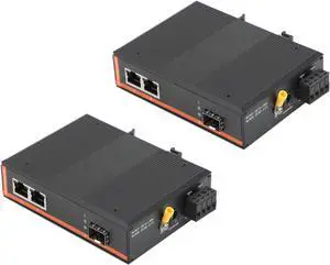 2PCS Industrial Network Switch Gigabit Ethernet Fiber Optic Converter - 1SFP to 2 RJ45, 10/100/1000M, IP40, Din Rail Mount 2PCS Industrial Network Switch Gigabit Ethernet Fiber Optic Converter - 1SFP to 2 RJ45, 10/100/1000M, IP40, Din Rail Mount