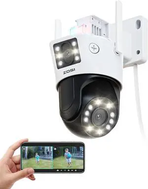 ZOSI C298 Max 4K 8MP Dual-Lens(2x4MP) Wired WiFi PTZ Security Camera Outdoor with Wide Angle, 2.4GHz Plug-in 360 Camera, 8X Hybrid Zoom, Person/Vehicle Detect, Color Night Vision, Spotlight Siren ZOSI C298 Max 4K 8MP Dual-Lens(2x4MP) Wired WiFi PTZ Security Camera Outdoor with Wide Angle, 2.4GHz Plug-in 360 Camera, 8X Hybrid Zoom, Person/Vehicle Detect, Color Night Vision, Spotlight Siren