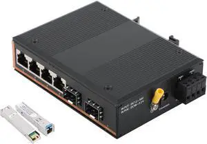 Industrial Network Switch Gigabit Ethernet Fiber Optic Converter - 2SFP to 4 RJ45, with 1Pair SFP Moudle-SC 3KM, 10/100/1000M, IP40, Din Rail Mount Industrial Network Switch Gigabit Ethernet Fiber Optic Converter - 2SFP to 4 RJ45, with 1Pair SFP Moudle-SC 3KM, 10/100/1000M, IP40, Din Rail Mount