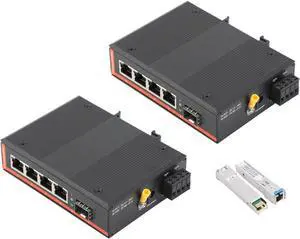 2PCS Industrial Network Switch Gigabit Ethernet Fiber Optic Converter - 1SFP to 4 RJ45, with 1Pair SFP Moudle-SC 3KM, 10/100/1000M, IP40, Din Rail Mount 2PCS Industrial Network Switch Gigabit Ethernet Fiber Optic Converter - 1SFP to 4 RJ45, with 1Pair SFP Moudle-SC 3KM, 10/100/1000M, IP40, Din Rail Mount