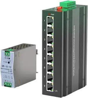 8 Port Gigabit Industrial Switch with DIN Rail 15W Power Supply 1000M Unmanaged Ethernet IP40 One-Key VLAN 8 Port Gigabit Industrial Switch with DIN Rail 15W Power Supply 1000M Unmanaged Ethernet IP40 One-Key VLAN