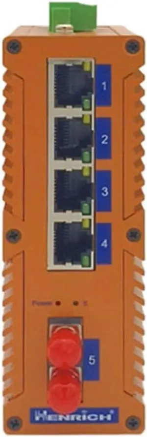 Henrich 4x100Mbps Copper Port 1 ST Multi-Mode Fiber Port Din-Rail Switch Henrich 4x100Mbps Copper Port 1 ST Multi-Mode Fiber Port Din-Rail Switch