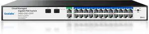 Goalake 28-Port Gigabit Managed PoE Switch (24 PoE+ Ports + 2 Uplink + 2 SFP) with 250m Extend, VLAN and QoS for Network Segmentation, Plug-and-Play, Industrial Fan, Desktop/Wall Mount Goalake 28-Port Gigabit Managed PoE Switch (24 PoE+ Ports + 2 Uplink + 2 SFP) with 250m Extend, VLAN and QoS for Network Segmentation, Plug-and-Play, Industrial Fan, Desktop/Wall Mount