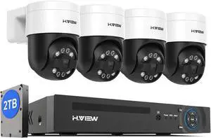H.VIEW 4k NVR with 2TB HDD Home PTZ Security Camera System Outdoor Rotating Pan and Tilt 5MP POE 4pcs Surveillance Cameras, Two-Way with Audio, 7/24 Recording H.VIEW 4k NVR with 2TB HDD Home PTZ Security Camera System Outdoor Rotating Pan and Tilt 5MP POE 4pcs Surveillance Cameras, Two-Way with Audio, 7/24 Recording
