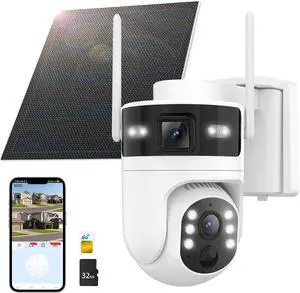 4G LTE Cellular Solar Security Camera Wireless Outdoor: Dual-Lens Cámara, Pan and Tilt, 360° Live View, with SIM Card and 32GB SD Card, No WiFi, 2K Color Night Vision, 2 Way Talk, PIR Motion 4G LTE Cellular Solar Security Camera Wireless Outdoor: Dual-Lens Cámara, Pan and Tilt, 360° Live View, with SIM Card and 32GB SD Card, No WiFi, 2K Color Night Vision, 2 Way Talk, PIR Motion