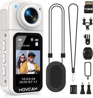 Movcan S70 Body Camera with Audio and Video Recording, HD 1520P Body Cam with 180° Rotating Lens, Thumb Size Hands Free Recording Body Worn Camera, Portable Camcorder for Work (128GB, White) Movcan S70 Body Camera with Audio and Video Recording, HD 1520P Body Cam with 180° Rotating Lens, Thumb Size Hands Free Recording Body Worn Camera, Portable Camcorder for Work (128GB, White)