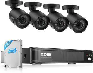 ZOSI 1080p Home Security Camera System Outdoor, H.265+ 5MP Lite 8CH DVR with AI Human Vehicle Detect, 4 x 1080p Weatherproof Surveillance Bullet Camera, 80ft Night Vision, Remote Access, 500GB HDD ZOSI 1080p Home Security Camera System Outdoor, H.265+ 5MP Lite 8CH DVR with AI Human Vehicle Detect, 4 x 1080p Weatherproof Surveillance Bullet Camera, 80ft Night Vision, Remote Access, 500GB HDD