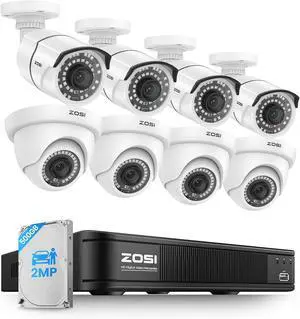 ZOSI 1080P H.265+ Home Security Camera System, 5MP 8 Channel Surveillance DVR, 8 x 1080p Weatherproof CCTV Bullet Dome Camera Outdoor Indoor, Night Vision, Remote Access, 90° View Angle, 500GB HDD ZOSI 1080P H.265+ Home Security Camera System, 5MP 8 Channel Surveillance DVR, 8 x 1080p Weatherproof CCTV Bullet Dome Camera Outdoor Indoor, Night Vision, Remote Access, 90° View Angle, 500GB HDD
