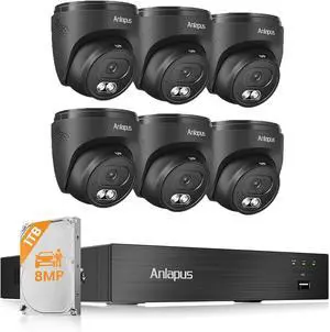 Anlapus 4K Home Security Camera System Outdoor Indoor, H.265+ 8CH CCTV DVR with AI Human Vehicle Detection, 6 x Wired Surveillance Dome Camera, 80ft Night Vision, Audio Recording, Remote Access Anlapus 4K Home Security Camera System Outdoor Indoor, H.265+ 8CH CCTV DVR with AI Human Vehicle Detection, 6 x Wired Surveillance Dome Camera, 80ft Night Vision, Audio Recording, Remote Access