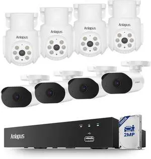 Anlapus 3K Lite Wired Security Camera System with 500GB HDD & Human Vehicle Detection, Includes 4 x 2MP Weatherproof Outdoor Cameras + 4 Pack 1080P Pan Tilt Cameras with Audio & Night Vision. Anlapus 3K Lite Wired Security Camera System with 500GB HDD & Human Vehicle Detection, Includes 4 x 2MP Weatherproof Outdoor Cameras + 4 Pack 1080P Pan Tilt Cameras with Audio & Night Vision.