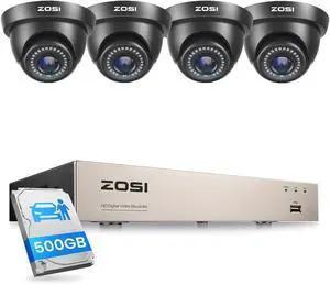 ZOSI 1080P 8CH Home Security DVR System with 500GB HDD & AI Human/Vehicle Detection, Includes 4 Pack 2MP 1080P Dome Cameras with Night Vision, H.265+ Hybrid 4-in-1, Remote Access. ZOSI 1080P 8CH Home Security DVR System with 500GB HDD & AI Human/Vehicle Detection, Includes 4 Pack 2MP 1080P Dome Cameras with Night Vision, H.265+ Hybrid 4-in-1, Remote Access.