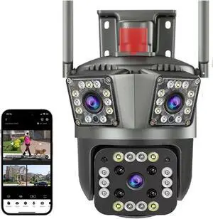 Outdoor PTZ Security Camera 12MP Triple Lens 3-Screen WiFi (Cardless) Outdoor PTZ Security Camera 12MP Triple Lens 3-Screen WiFi (Cardless)