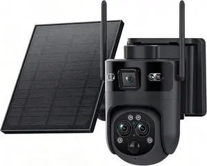 3-Lens Dual View Solar Security Camera Wireless Outdoor, 15X Zoom PTZ Surveillance Camera, Color IR Night Vision, PIR Human Tracking, Two-Way Audio, for Outdoor Security Monitoring camera1 3-Lens Dual View Solar Security Camera Wireless Outdoor, 15X Zoom PTZ Surveillance Camera, Color IR Night Vision, PIR Human Tracking, Two-Way Audio, for Outdoor Security Monitoring camera1