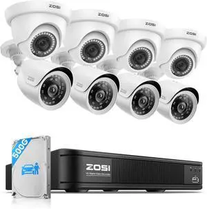 ZOSI H.265+ 1080p Home Security Camera System Outdoor, 5MP-Lite 8 Channel CCTV DVR with AI Human Vehicle Detection, 8 x 2MP Weatherproof Surveillance Bullet Dome Camera, Day Night Vision, 500GB HDD ZOSI H.265+ 1080p Home Security Camera System Outdoor, 5MP-Lite 8 Channel CCTV DVR with AI Human Vehicle Detection, 8 x 2MP Weatherproof Surveillance Bullet Dome Camera, Day Night Vision, 500GB HDD